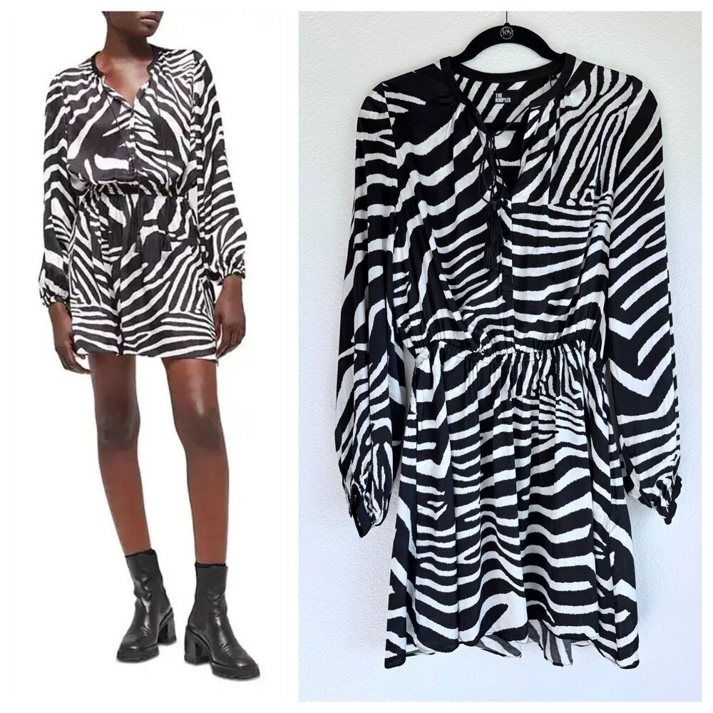 NEW The Kooples Zebra Print Long Sleeve Mini Dress in Black & White Sz 1 (US4)